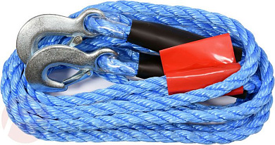 Трос буксировочный плетеный синтетический в комплекте с крюками 250 кг. Vorel 82205