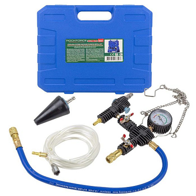 Приспособление для замены охлаждающей жидкости пневматическое, манометр с клапанами RockForce RF-6661