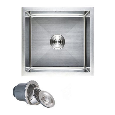 Мойка нерж. сталь, прямоугольная одночашевая, 470*450мм, сатин, универсальная (3,2мм) AKS 93976