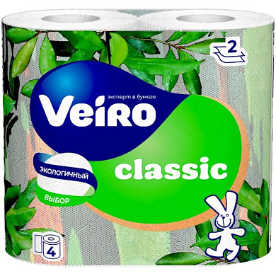 Бумага туалетная "Veiro Classic", 2 слоя, 4 рулона
