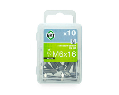 Болт с шестигранной головкой M6х16, DIN933, нерж. сталь, 10 шт ЕКТ B007722