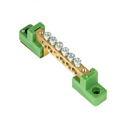 Шина "0" PE 6x9мм 6 отверстий латунь с контактной пластиной 2 зелёных угловых изолятора EKF PROxima sn0-63-06-2-pe