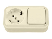 Блок выкл. 1 клав. + розетка (открытая, с/з) бежеваяя, Вариант, Bylectrica В-РЦ-7112 бежевый