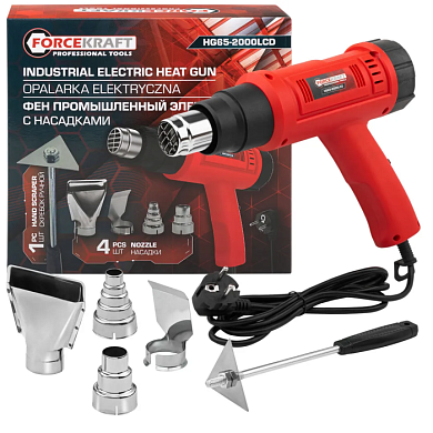 Фен промышленный электрический с насадками 2000Вт ForceKraft FK-HG65-2000LCD