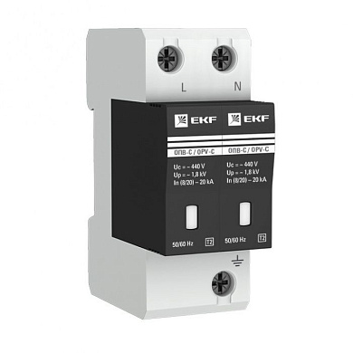 Ограничитель импульсных напряжений ОПВ-C/2P In 20кА 385В с сигн, EKF PROxima opv-c2