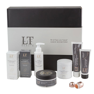 Набор, Увл, эссенция для лица, крем для рук, крем-баттер для тела, увл, патчи для кожи вокруг глаз, пенка для глуб, очищ, со скраб, гранулами, пэды-60шт+массажер La and Te beaute LT3