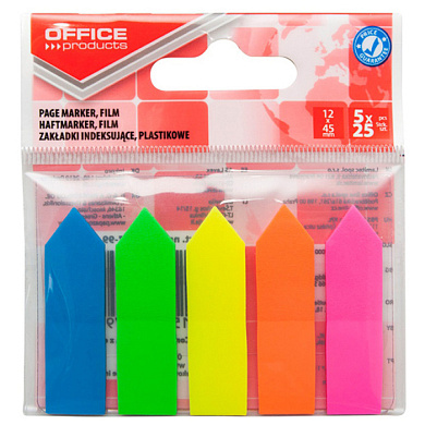 Закладки клейкие "Office products. Стрелка", 12x45 мм, 125 шт, ассорти неон