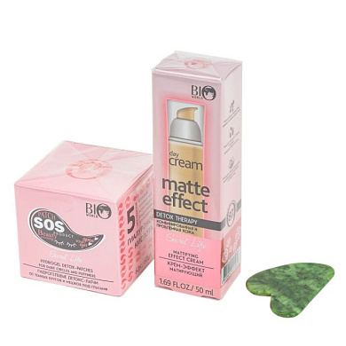 Набор Косметики, DETOX THERAPY Крем-эффект матирующий, 50 мл+Гидрогелевые детокс-патчи от темных кругов и мешков под глазами, 60 шт+скребок гуаша Bio World BW-6