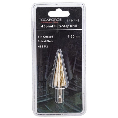 Сверло ступенчатое спиральное TIN HSS M2, 4-20 мм RockForce RF-44744S