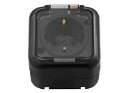 Розетка 1-ая, открытая, с/з, брызг. защ. черная, Пралеска Аква, IP54 Bylectrica РА16-297чер