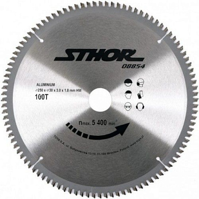 Диск пильный по Al с напаянными зубцами из твердых сплавов 250/30 100Т Sthor 08854