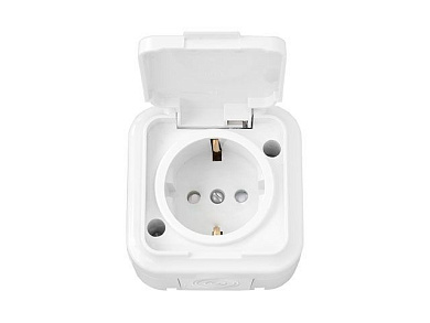 Розетка 1-ая (открытая, с/з,з/ш, брызг. защ.) белая, Пралеска Аква, Bylectrica РА16-097
