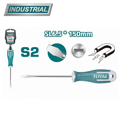 Отвертка шлицевая, магнитная SL6,5 150 мм TOTAL THT266150