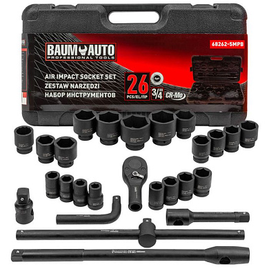 Набор инструментов ударных 26 пр. 3/4'', 6-гр. BaumAuto BM-68262-5MPB