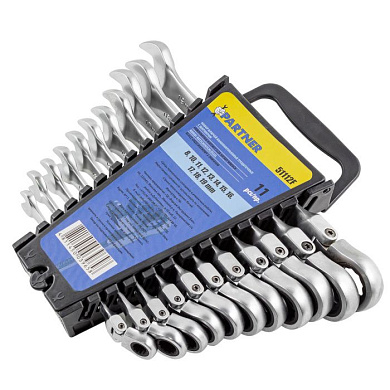 Набор ключей комбинированных трещоточных с шарниром, 8, 10-19 мм, 11 пр. Partner PA-51112F