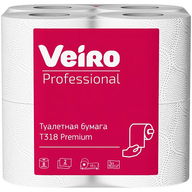 Бумага туалетная Veiro Professional Premium, в стандартных рулонах, 8 рул, 15 м, 2 слоя