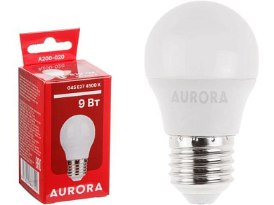 Лампа светодиодная G45 Шар 9Вт 230В E27 4500K AURORA A200-020
