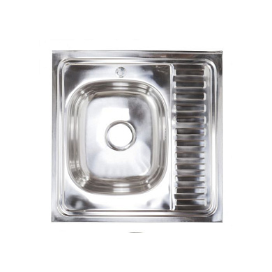 Мойка нерж. сталь, квадратная одночашевая, 600*600мм, полир хром, накладная (0,4мм), мойка слева AKS 79194