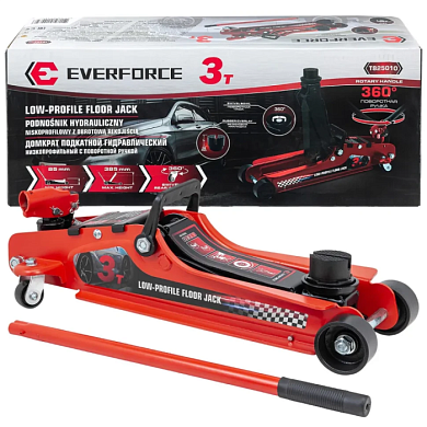 Домкрат подкатной гидравлический 3 т, низкопрофильный с поворотной ручкой, EVERFORCE EF-T825010