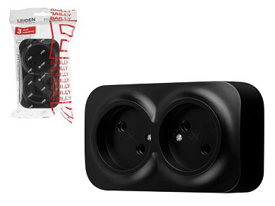 Розетка 2-ая, открытая, б/з черная, Bailly, LEIDEN ELECTRIC 806016