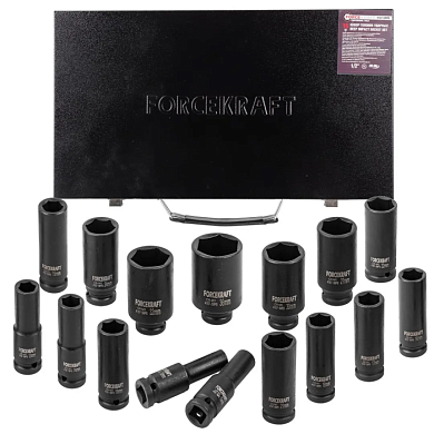 Набор головок ударных глубоких 16 пр., 1/2'' 6-гр., 10-36 мм ForceKraft FK-4167-5MPB