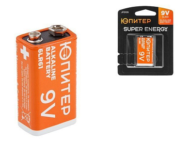 Батарейка 6F22 6LR61 9V alkaline 1 шт., крона, Юпитер JP2105