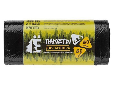 Мешки для мусора, 30 л, 30 шт, "Е-", черные, 48х57,5 см/ 5,6 мкм РОМАШКА ЕЛР30-30/35