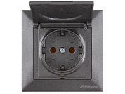 Розетка 1-ая, скрытая, с/з, шторки, с крышкой, дымчатая, DARIA, 16 A, 250 V, IP 20, Mutlusan 21206110295