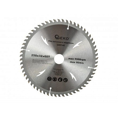 Диск пильный с напаянными зубцами из твердых сплавов 250х32х60T Geko G00146
