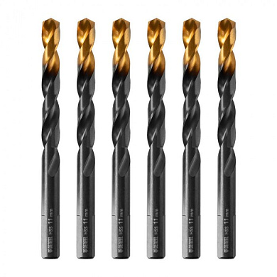 Сверло по металлу, 11 мм, HSS-Tin, Golden Tip, 6 шт. Denzel 717223