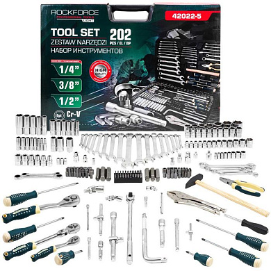 Набор инструментов 202 пр. 1/4"&3/8"&1/2", 6-гр. RockForce RF LIGHT-42022-5