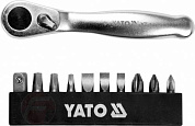 Набор бит PH, SL, Square Head 1/4'', 11 пр. с трещокой Yato YT-14390