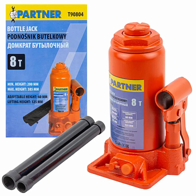 Домкрат бутылочный 8 т, с клапаном, 200-385 мм Partner PA-T90804