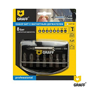 Набор бит PH, PZ, SL, HEX, 1/4'', с магнитным держателем 8 пр. GRAFF 4602
