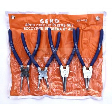 Набор съемников стопорных колец сжим/разжим, прямой/угловой 200 мм 4 пр Geko G01662