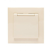 Валенсия розетка 1-местная с/з 16А кремова с крышкой и защ, штор, EKF EWV10-124-20