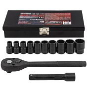 Набор ударных головок 10-24 мм с трещоткой и удлинителем 1/2'' 12-гр 12 пр ForceKraft FK-4122-9