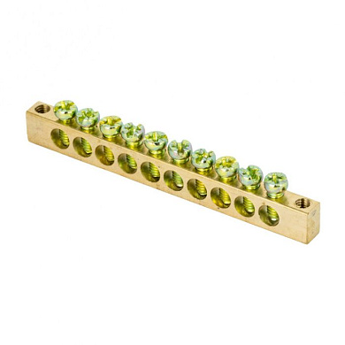 Шина PEN "ноль-земля" (6х9мм) 10 отверстий латунь крепеж по краям EKF PROxima sn0-63-10-k