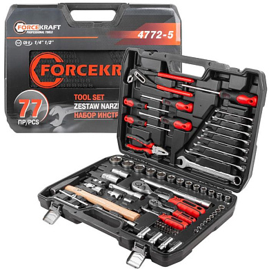 Набор инструментов 77 пр. 1/4"&1/2", 6-гр. ForceKraft FK-4772-5