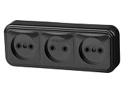 Розетка 3-ая, открытая, б/з, черная, Стандарт, RA 16-363-Ч, Юпитер JP7412-09