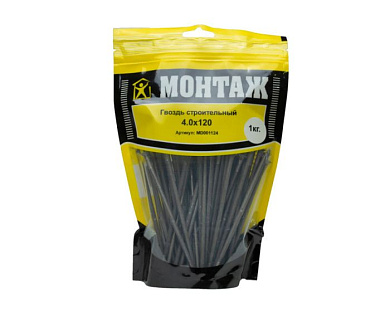 Гвоздь строительный 4.0x120, дой-пак L, 1 кг МОНТАЖ MD001124