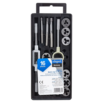 Набор метчиков и плашек метрический 16 пр, Scheppach Sch-PD016-1