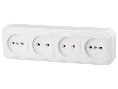 Розетка 4-ая, открытая, б/з, белая, Стандарт, RA16-464-Б, Юпитер JP7410-11