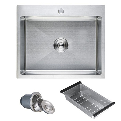 Мойка нерж. сталь, прямоугольная одночашевая, 600*500мм, сатин никель, PVD покрытие, универсальная (3,2мм) AKS 111765