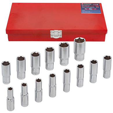 Набор головок глубоких 6-гр. 1/2" 14 пр. 11-17, 19, 21-24, 27, 30 мм Forsage F-4143-5 RED