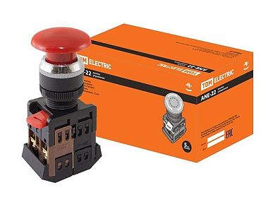 Кнопка ANE-22 "Грибок"с фиксацией красный d22 мм неон/230В 1з+1р TDM SQ0704-0019