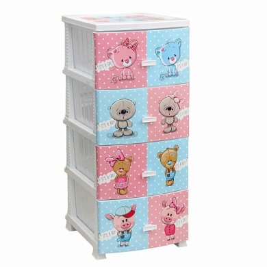 Комод "Декор" "Друзья" (монорисунок) 4 секции белый РУССПЛАСТ РП-451 Друзья