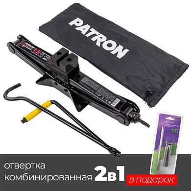 Домкрат механический ''ромб'' 1,5 т, 115-400 мм с перставной отверткой 2 в 1 РН2хSL5.5 мм PATRON P-ST-60
