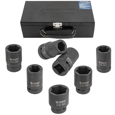 Набор головок ударных глубоких 1" 7 пр., 6-гр., 24-46 мм Forsage F-8072-5MPB