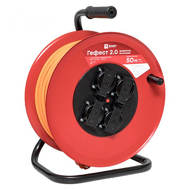 Удлинитель на катушке "Гефест 2,0" 4 гнезда 50м с заземлением и предохранителем КГ 3*1,5 16А/3,5кВт IP44 PROxima UKG02-16-R315-4-50-IP44